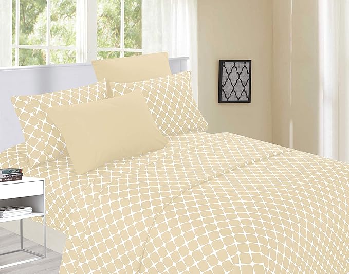 Elegant Comfort Luxury Soft Bed Sheets Bloomingdale Pattern - 1500 Premium Hotel Quality Microfiber Softness Wrinkle and Fade Resistant (4-Piece) Bedding Set, Twin/Twin XL, Linen Cream