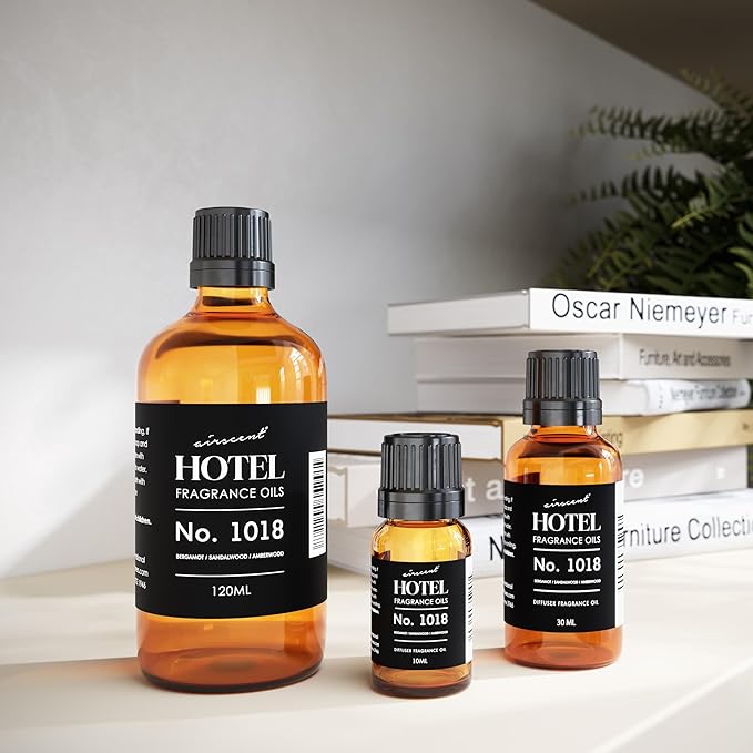 AirScent Hotel Diffuser Oil No. 1018 - Bergamot Sandalwood Amberwood - Hotel Scent Dupe - Premium Fragrance Oil for Ultrasonic and Waterless Diffusers and Crafting - 30 ml, 1 fl oz Glass Bottle