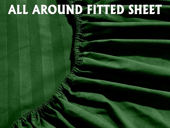 Elegant Comfort Softest and Coziest 4-Piece Sheet Set - 1500 Premium Hotel Quality Microfiber - Deep Pocket, Wrinkle Resistant 4-Piece Damask Stripe Bed Sheet Set, Twin, Hunter Green