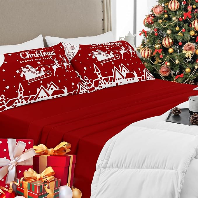 YIYEA Christmas Standard Pillow Cases Set of 2, Ultra Soft Double Brushed Microfiber Pillowcases Standard, Christmas Bed Pillow Covers, Fade Resistant, Easy Slip-On (20"x26")