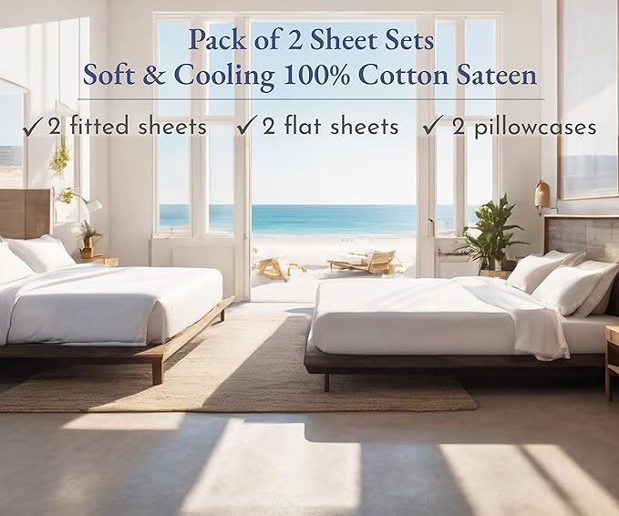 California Design Den 100% Cotton 2-Pack Twin XL Sheet Sets, Soft Extra Long Twin Bed Sheets, 12" Pocket Sheets, Twin XL Sheets Sateen, Dorm Essentials for Guys - Dark Grey (Black Tone)