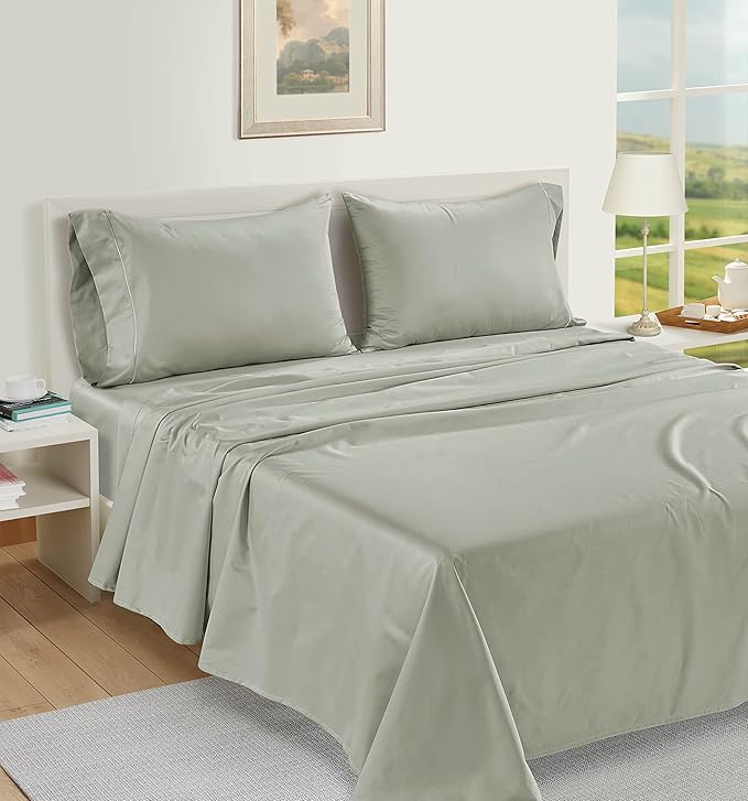 LANE LINEN Pillows Standard Size Set of 2 Soft 100% Egyptian Cotton Sateen Cool & Smooth Pillowcases Queen - Mineral