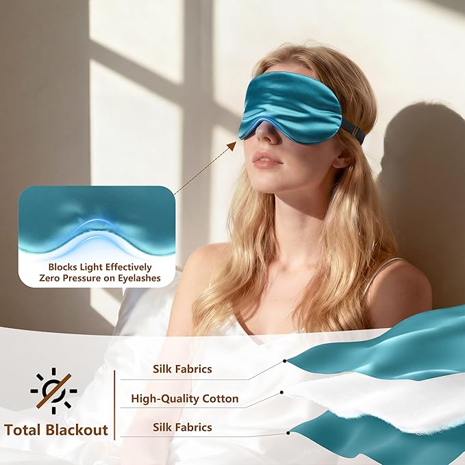 Sleep Mask Silk Eye Mask for Men Sleeping Mask, Adjustable Elastic Strap for Night Shading Sleep Mask, Soft and Comfortable for Both Men and Women (Peacock Blue, 3 Packs)
