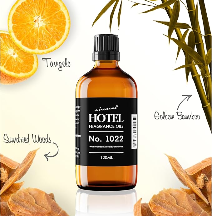 AirScent Hotel Diffuser Oil No. 1022 - Tangelo Golden Bamboo Sundried Woods - Hotel Scent Dupe - Fragrance Oil for Ultrasonic and Waterless Diffusers and Crafting - 120 mL, 4 fl oz Glass Bottle