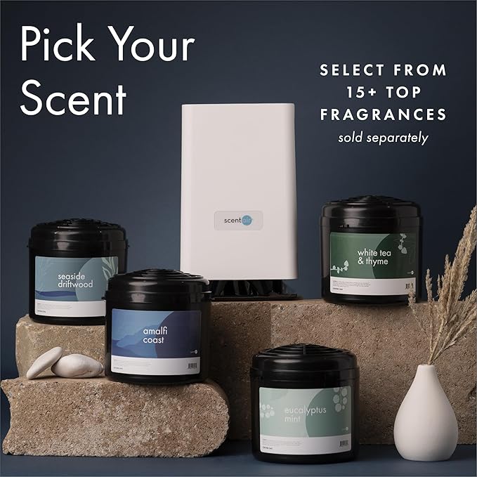ScentAir Whisper Essential | White Diffuser Machine, Scents up to 800 Sq. Ft Room, Compatible with Alexa & Google, WiFi & Bluetooth Enabled - ScentAir Cartridge Golden Bamboo