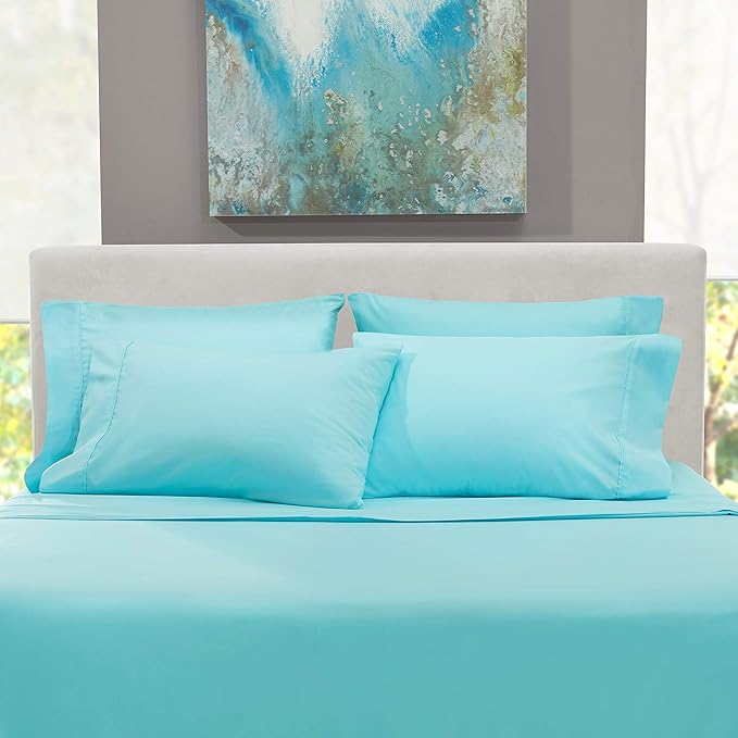 Hearth & Harbor Extra Deep Pocket Sheets - Fits Mattress 18-24 Inches Deep - Extra Deep Pocket Twin Sheets Sets - 4 Piece Twin Size - Aqua Blue