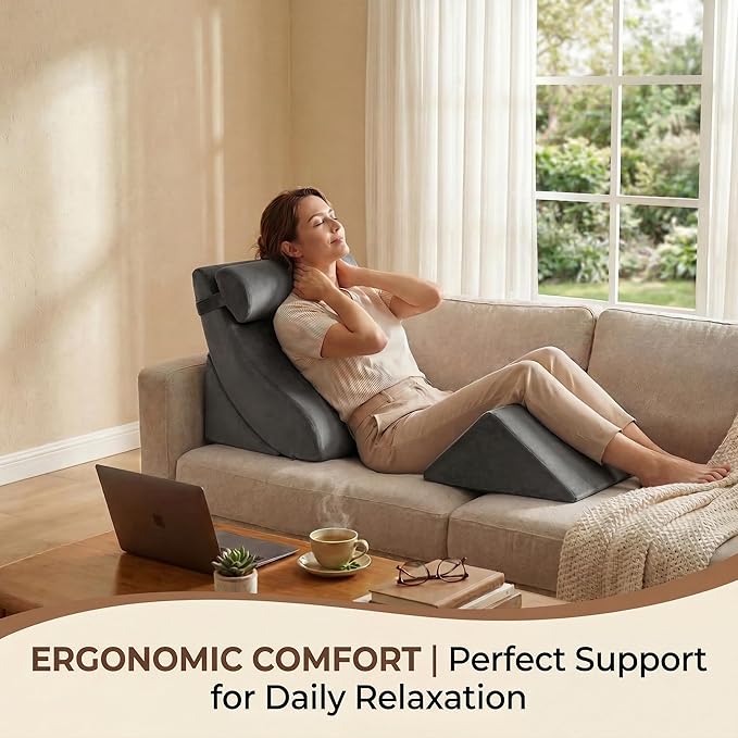 Axelrod Orthopedic Bed Wedge Pillow Set, Post Surgery Foam for Back, Neck and Leg Pain Relief Comfortable & Adjustable Ortho Pillows- Anti Snoring, Heartburn, Acid Reflux & GERD Sleeping Dark Grey