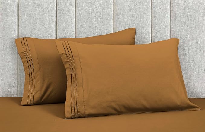 Mocassi Luxury Full 4-Piece Sheet Set - 1800 Premium Hotel Quality - Easy-Fit, Wrinkle, Fade Resistant Bed Sheets and Pillowcases - All Around Elastic Fitted Sheet, Deep Pocket, Bronze
