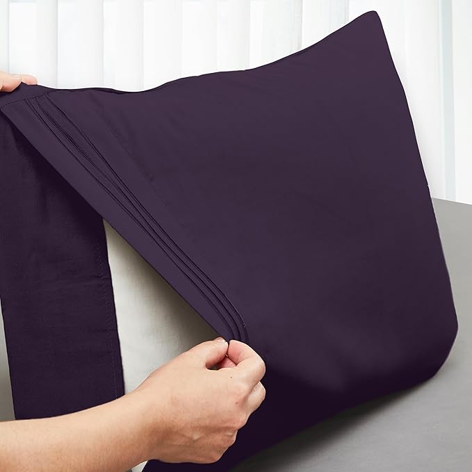 Mocassi 2-Piece Premium Standard/Queen Pillowcase Set 1800 Series Hotel Quality Microfiber - Soft and Breathable with 3-Line Embroidery Wrinkle and Stain Resistant, Easy Care, 20" x 30", Purple