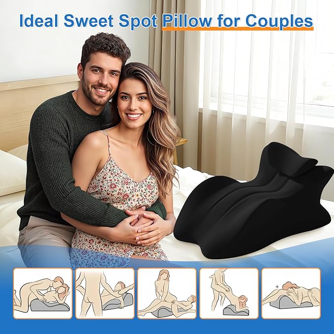 Memory Foam Wedge Pillow, Ergonomic Contoured Intimacy Couples Pillow, 27° Angled Neck Support Pillow Back Support Cushion, Multi-Functional Bed Position Pillow with Removable Cover Black