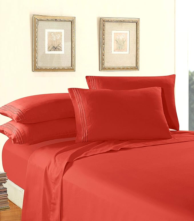 Elegant Comfort Luxury 1500 Premium Hotel Quality Microfiber 4-Piece Sheet Set - Wrinkle Resistant, All Around Elastic Fitted Sheet, Deep Pocket up to 16", Twin/Twin XL, Rust