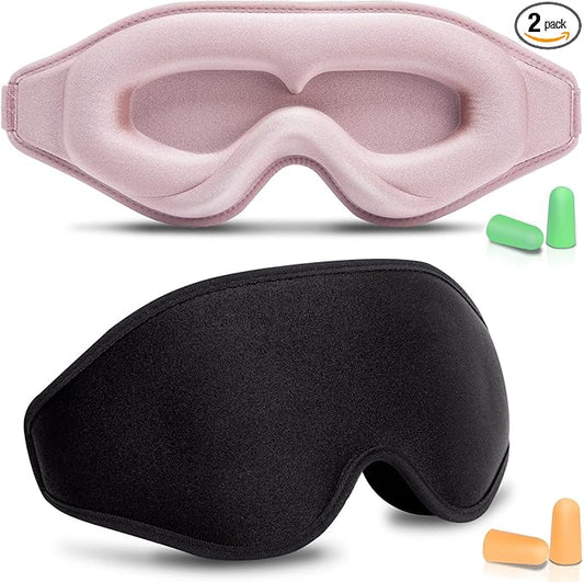 BeeVines 2 Pack 3D Contoured Sleep Mask Eye Mask for False Eyelash Extensions for Men & Women, Eye Mask for Sleeping with Adjustable Strap, 100% Blackout Eye Covers Night Blindfold for Yoga Travel
