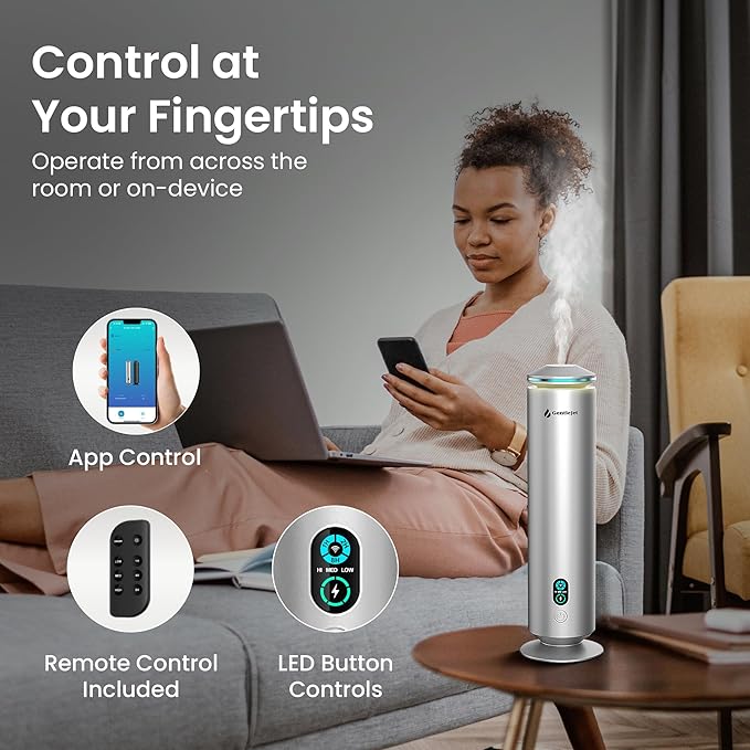 GentleJet MajesticMist Waterless Essential Oil Diffuser WiFi, Cold Air Nebulizing Scent Machine for Large Room (1000 sq ft), Smart App & Remote Control, Quiet Aluminum Diffuser, Plug-in