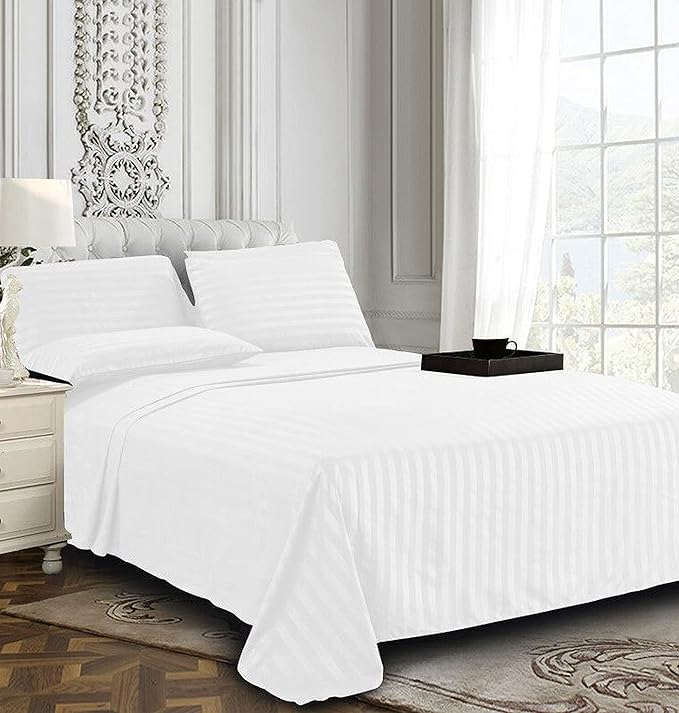 Elegant Comfort Softest and Coziest 4-Piece Sheet Set - 1500 Premium Hotel Quality Microfiber - Luxurious Wrinkle Resistant 4-Piece Damask Stripe Bed Sheet Set, Twin, White