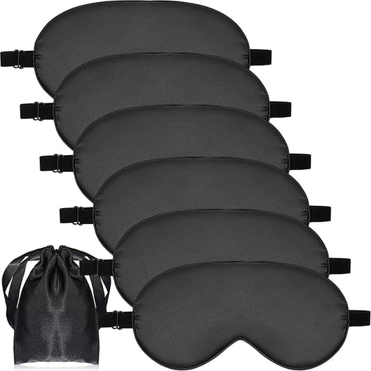 6 Pieces Natural Silk Sleep Mask Soft Eye Mask Adjustable Strap Blindfold Eyeshade Smooth Comfortable Eye Cover with Bag for Sleeping(Black)