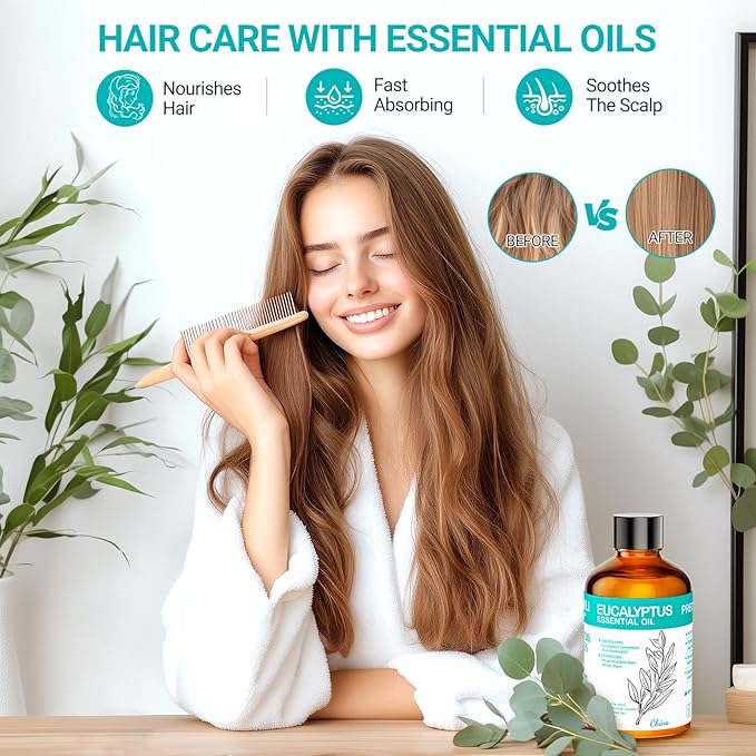 Eucalyptus Essential Oil 3.38 fl oz (100ml), Eucalyptus Oil for Diffuser & Aromatherapy, Natural Oil for Home Fragrance, Humidifier, Candle & Soap Making, Daily Use