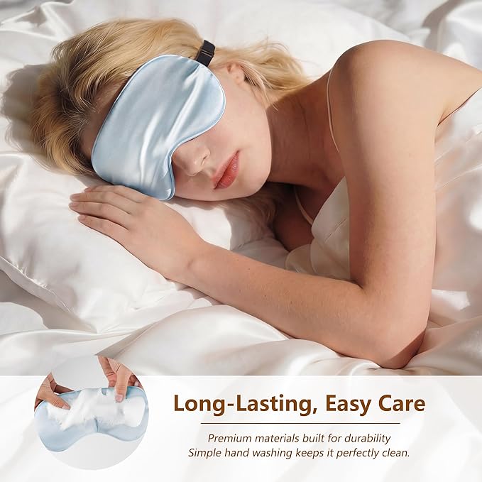 Sleep Mask Silk Eye Mask for Men Sleeping Mask, Adjustable Elastic Strap for Night Shading Sleep Mask, Soft and Comfortable for Both Men and Women (Light Blue, 3 Packs)