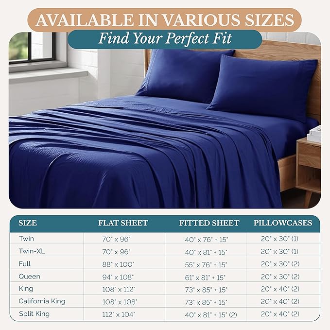 Casa Platino Twin Sheet Set, Pre-Washed Ultra Soft & Breathable, Brushed Microfiber Twin Sheets, Fade Resistant, Bed Set with Deep Pockets - Navy