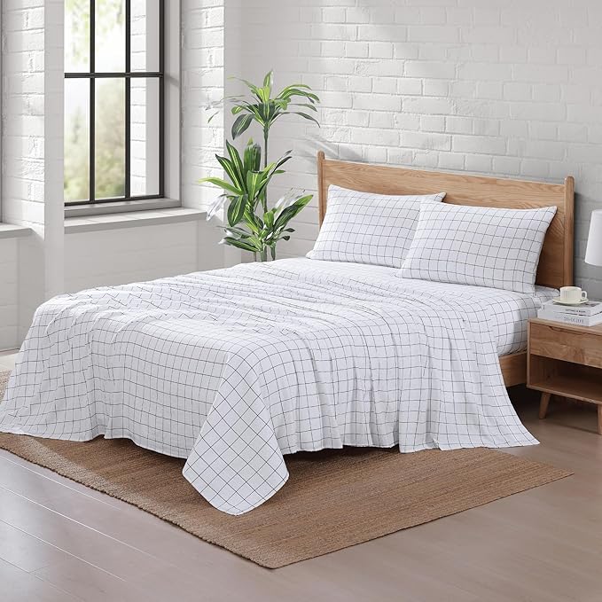 Casa Platino Bed Sheets California King Size, Pre-Washed Ultra Soft & Breathable California King Bed Sheets Set, 100% Hydro-Brushed Microfiber Cooling Sheets Deep Pocket - Windowpane
