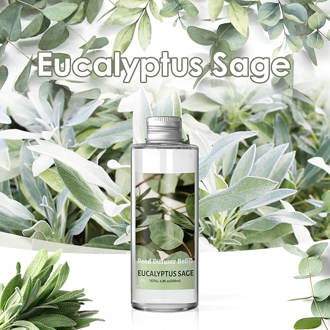 SCENTORINI Reed Diffuser Oil Refill, Eucalyptus Sage Diffuser Oil 6.76 Fl Oz, Natural Scented Essential Oil Refill Long Lasting Home Fragrance for Room Spa Aromatherapy Bathroom Home Decor