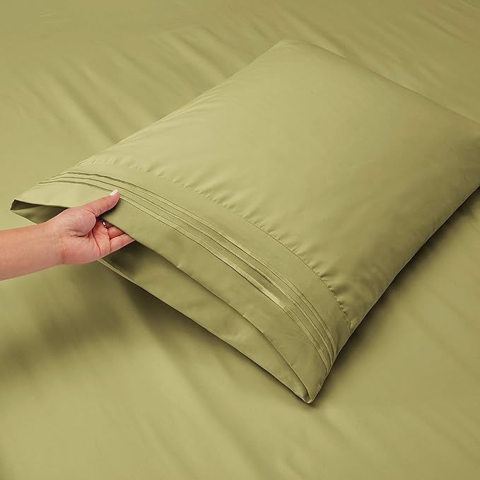 Clara Clark Flex Top King Sheets, 6 Piece Set - Hotel Luxury Sheets for Top Split King Bed, Super Soft Bedding Set, Head Split King Sage Green