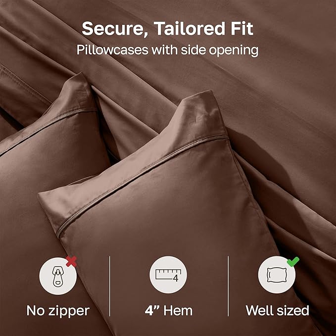 California Design Den Standard/Queen Size Pillowcase Set - Soft 400 Thread Count Sateen, 100% Cotton Pillowcases, Set of 2 Pillow Covers, Breathable, Espresso Chocolate Brown