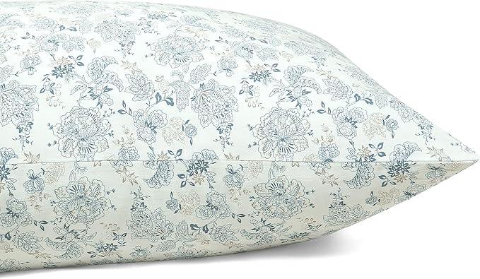 ROYALE LINENS 300 Thread Count 100% Long Staple Combed Cotton Sheet Set - 4 Piece King Bed Sheets - 1 Fitted, 1 Flat & 2 Pillow Cases - Soft Cool & Crisp Sheet Set (King, Tossed Floral,Dusty Blue)
