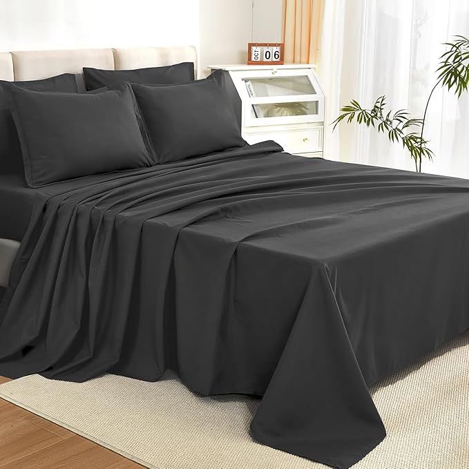 Litanika Oversized King Comforter Sets Dark Grey - 7 Pieces Bed in a Bag Oversized King Bedding Comforter Sets, Solid Lightweight Bed Set with Comforter, Sheets, Pillowcases & Shams
