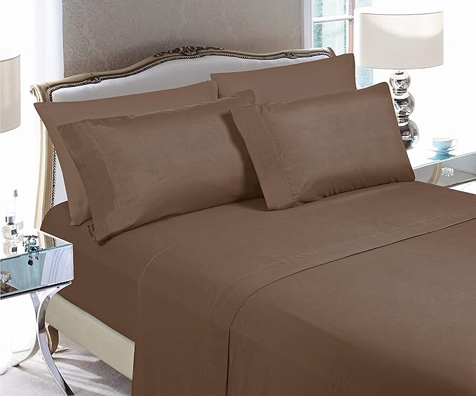 Elegant Comfort Luxury Soft Bed Sheets 1500 Premium Hotel Quality Microfiber Softness Wrinkle and Fade Resistant (6-Piece) Bedding Set, Queen, Warm Taupe