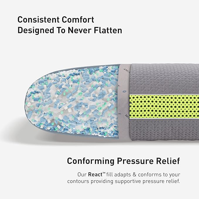 Bedgear Multi-Position Performance Pillow – Medium Hypoallergenic Pillow with React Blend Fill for Back, Stomach, and Side Sleepers – Temperature-Regulating with Airflow Technology