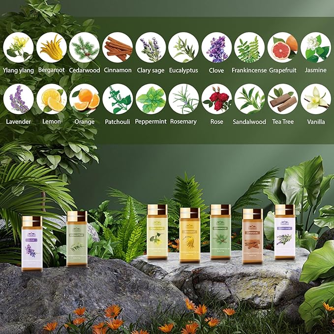 Fragrance Essential Oils Set with Gift Card,20 pcs Variety Pack Aromatherapy Oils for Diffusers for Home, Skin, Candle & Soap Making-Tea Tree, Lavender, Peppermint, Rose Gift for Friend Mother's Day
