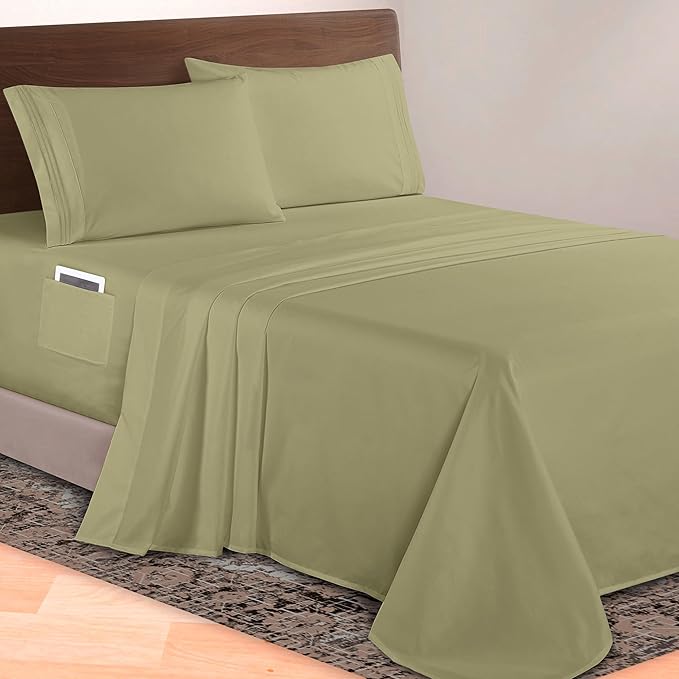 Elegant Comfort Luxurious 1500 Premium Hotel Quality Microfiber 4-Piece Sheet Set, 18-24 Inches Deep - Extra Deep Pocket Sheets - Ultra Soft 4PC Deep Pocket Sheets, Twin/Twin XL, Sage/Green