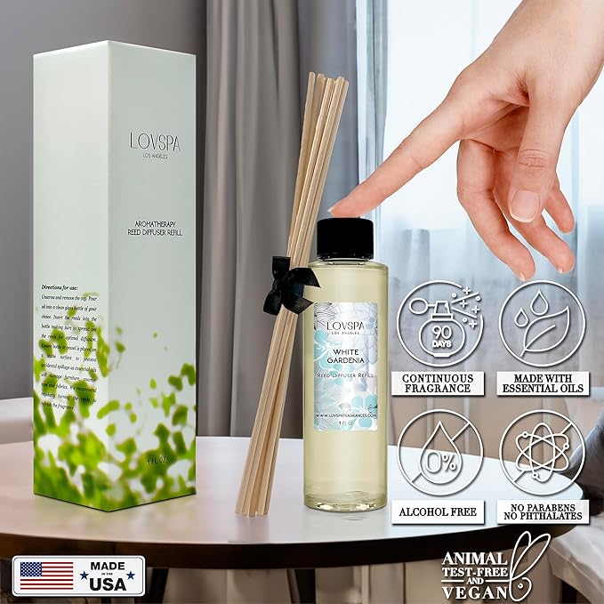 White Gardenia Diffuser Oil - Luxury Essential Oils for Diffuser Refill & Air Freshener Room Spray - Long-Lasting & Natural Home Fragrance, Scented Oil for Diffusers, USA Made, 4oz