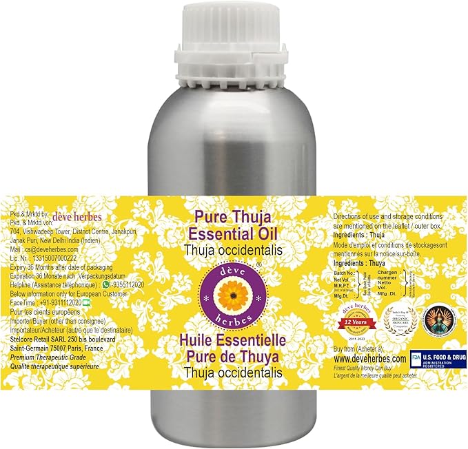 Deve Herbes Pure Thuja Essential Oil (Thuja occidentalis) Steam Distilled 300ml (10 oz)