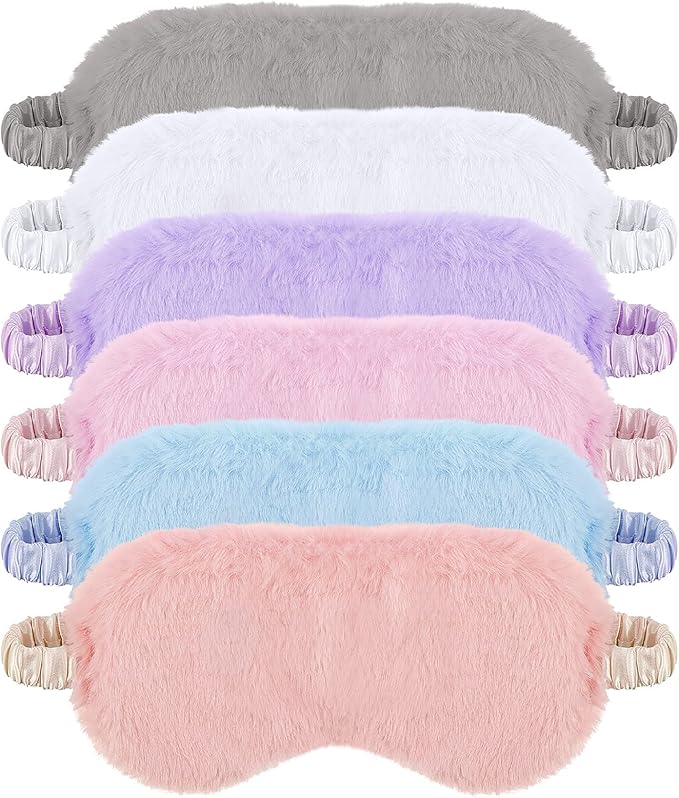 SATINIOR 6 Pieces Plush Eye Mask Soft Sleeping Blindfold Fluffy Eye Cover for Girls and Adult Party Favors