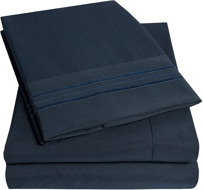 1500 Supreme Collection Extra Deep Pocket Sheets Set - Luxury Soft Bed Sheets, Wrinkle Free, Bedding, Over 40 Colors, 21 inch Extra Deep Pocket, Queen, Navy