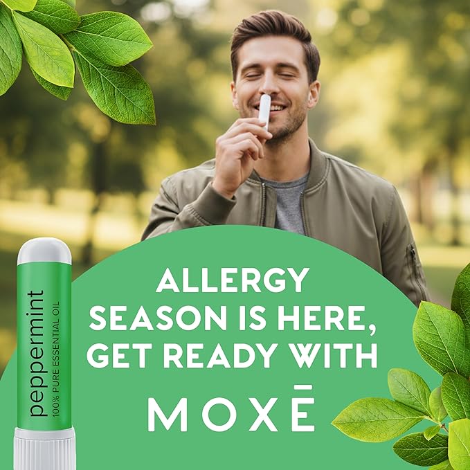 MOXE Peppermint Essential Oil Nasal Inhaler, Therapeutic No-Mess Aromatherapy, Cooling, Refreshing, Invigorating, Uplifts Mood and Positivity, Pure and Undiluted, Made in USA (3 Pack)