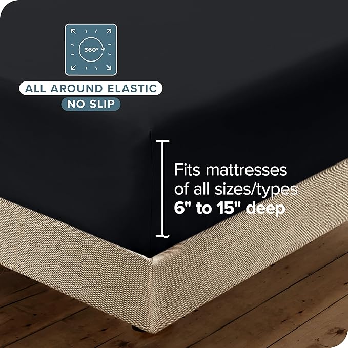 Bare Home Hotel Luxury Split Head Flex King Sheet Set, Extra Soft, Deep Pockets, Easy Fit, Cooling & Breathable, Wrinkle, Fade, Stain Resistant, with 4 Pillowcases (Split Head Flex King, Black)