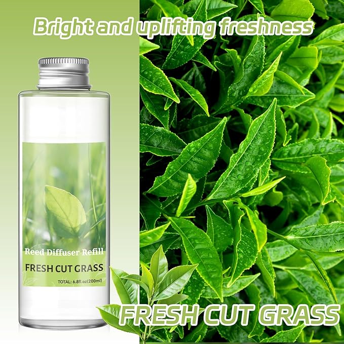 SCENTORINI Reed Diffuser Oil Refill, Fresh Cut Grass Essential Oil 6.76 Fl Oz, Natural Long Lasting Aromatherapy Fragrance Oil for Home Bedroom Bathroom Office Spa Air Freshener Home Decor