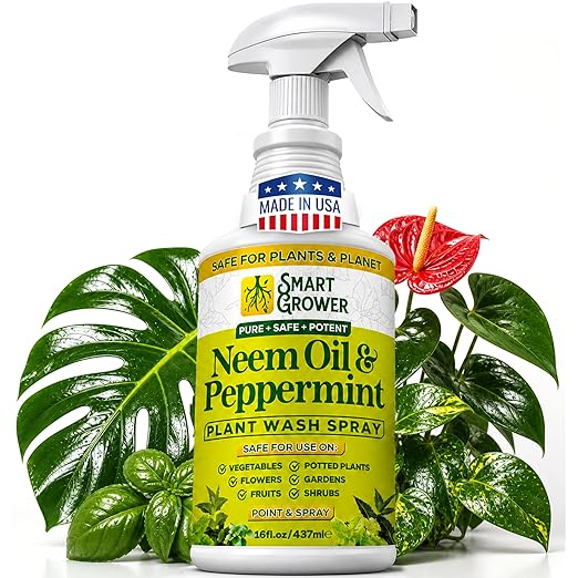 Smart Grower Neem Oil Spray for Plants with Peppermint Oil, Natural Plant Wash Made for Indoor Household Plants 16oz Easy Ready to Use Spray