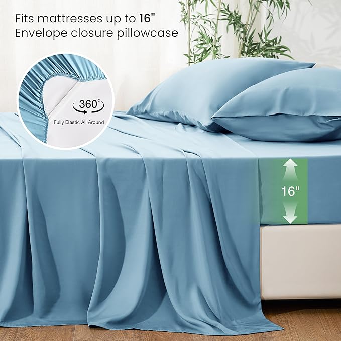 Love's cabin 3 Piece Twin XL Sheet Set, 100% Rayon Derived from Bamboo, Cooling & Breathable, Soft Silky Deep Pocket up to 16", Hotel Luxury Bedding for Hot Sleepers, Aqua