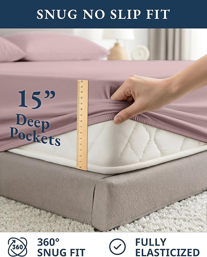 LANE LINEN Eco Friendly 100% Organic Cotton Bed Sheets Full Size, Fully Elasticized Reinforsed Seams, Machine Washable Naturally Cooling Full Sheet Deep Pocket Bedding- Lilac
