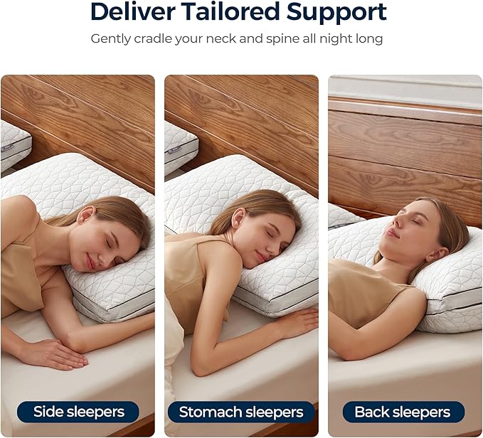 Rainmr Shredded Memory Foam Cooling Pillow for Sleeping, 20" x 36" King Size Pillow with Dual-Side Pillowcase - Cool & Bamboo-Derived Rayon Sides, Supportive Firm Bed Pillow (King)