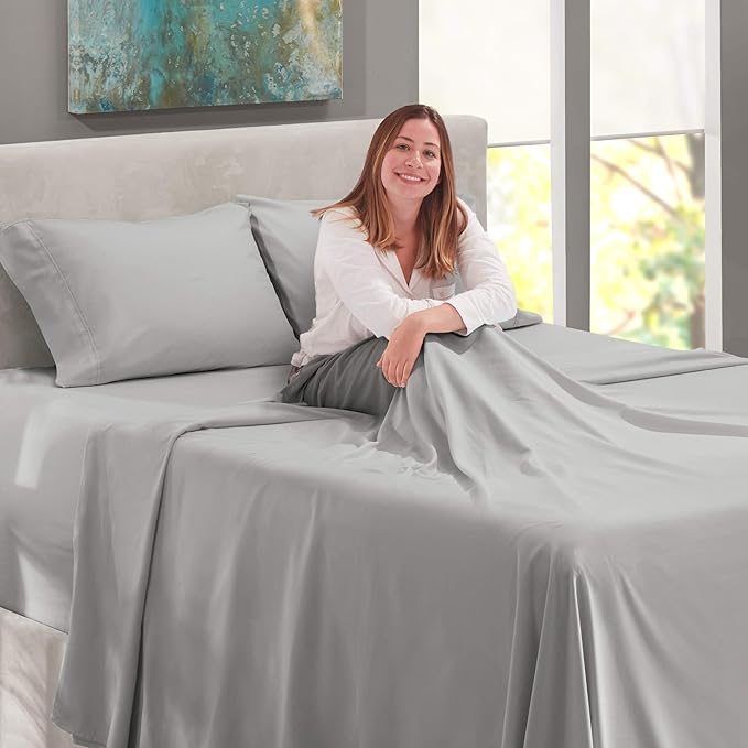 Nestl Bed Linen Set, Twin XL, Extra Deep Pocket, 4-Piece, Light Grey, Microfiber