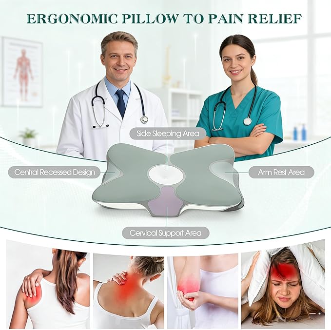 Cervical Pillow for Neck Pain Relief - Ergonomic Memory Foam Contour Pillows with Cooling Cover & Adjustable Heights, Orthopedic Cervical Pillow for Side, Back & Stomach Sleepers (Grey)