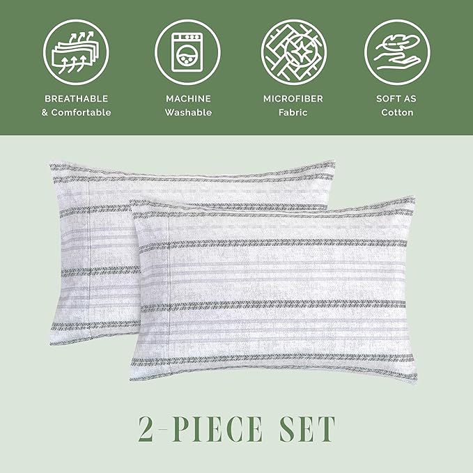 Elegant Comfort Ultra Soft Set of 2 Striped Print Pillowcases - 1500 Premium Hotel Quality Microfiber, Soft and Smooth Envelope Closure 2-Piece Pillow Covers - King, Traci Gray