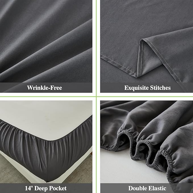 ILAVANDE Grey Queen Sheets Set 6 Piece,Hotel Luxury Super Soft 1800 Series Microfiber Queen Bed Sheets Set-Wrinkle Free & Breathable-14 Deep Pocket Sheets for Queen Size Bed(Queen,Grey)