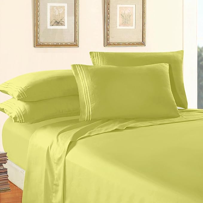 Elegant Comfort Luxury 1500 Premium Hotel Quality Microfiber 4-Piece Sheet Set - Wrinkle Resistant, All Around Elastic Fitted Sheet, Deep Pocket up to 16", King, Pistachio Green