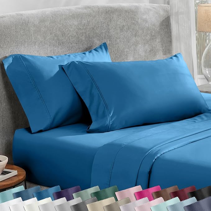 California Design Den Standard/Queen Pillow Cases Set of 2-400 Thread Count Sateen, Natural 100% Cotton Pillowcases Standard, Soft, Roomy and Breathable - Cobalt Blue