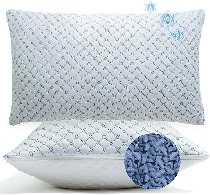 Cooling Bed Pillows for Sleeping Set of 2, Shredded Memory Foam Pillows for Bed King Size 2 Pack, Adjustable Cool Pillows for Side, Back and Stomach Sleepers Neck Supportive